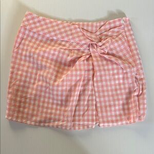 Pink Lily Peach Gingham Mini Skirt